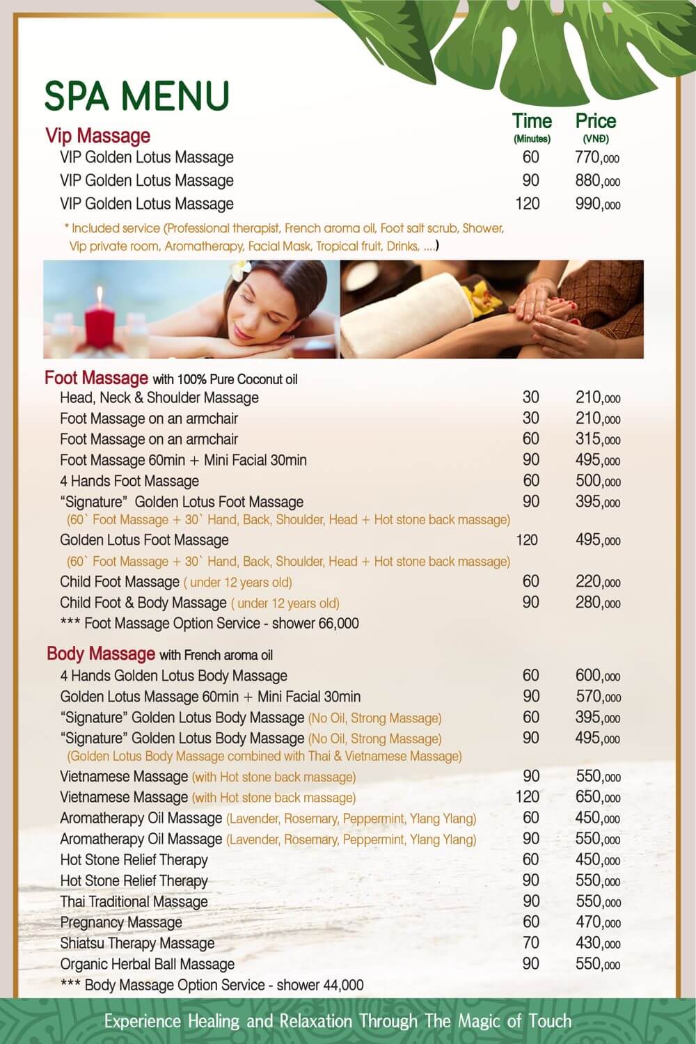 Bảng giá dịch vụ massage Quận 1 Quận 3 Quận 7 - Golden lotus