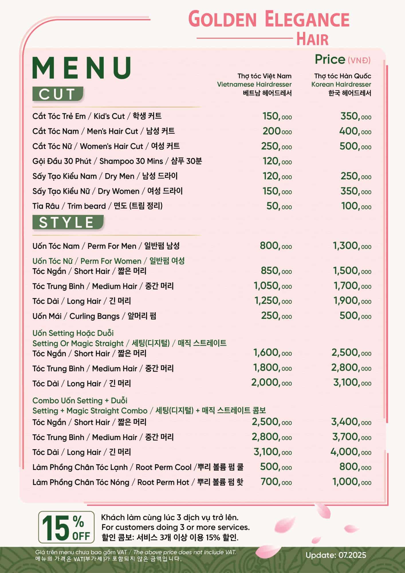 Bảng giá Menu Hair 2
