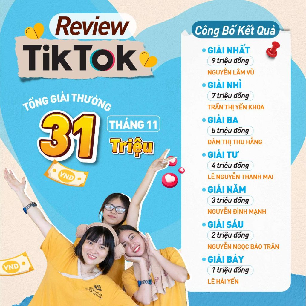 CÔNG BỐ KẾT QUẢ CHƯƠNG TRÌNH REVIEW TIKTOK THÁNG 11