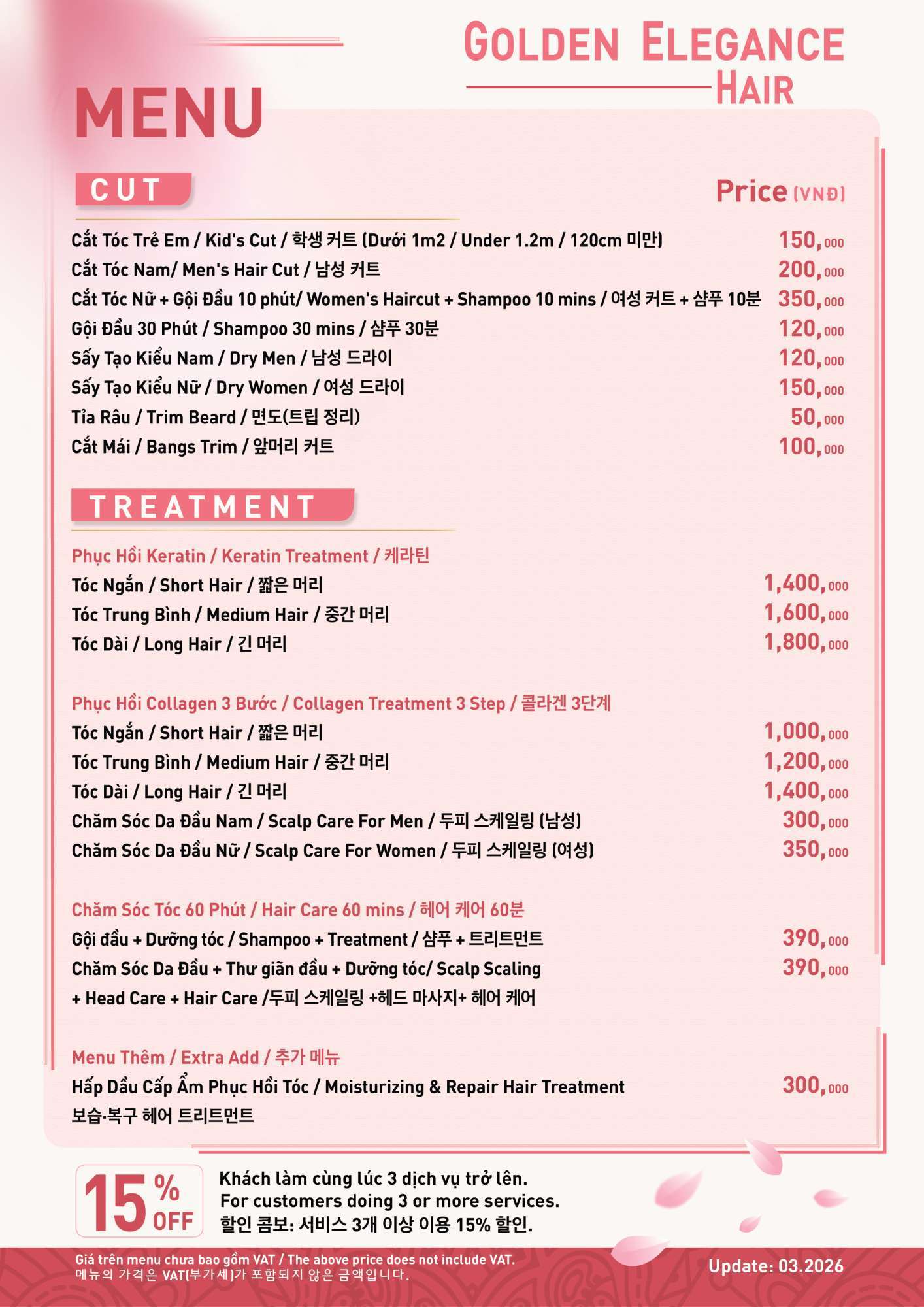 Bảng giá Menu Hair T3 26