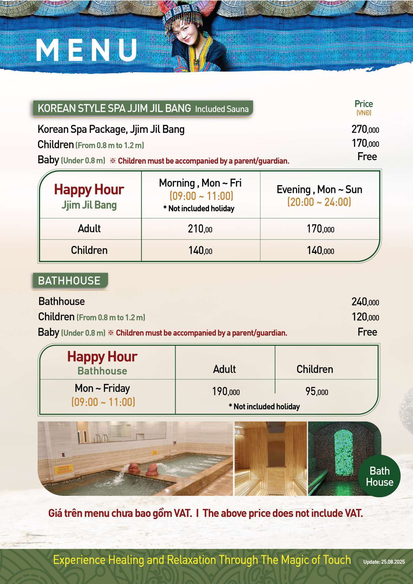 Bảng giá Menu JJB Sauna