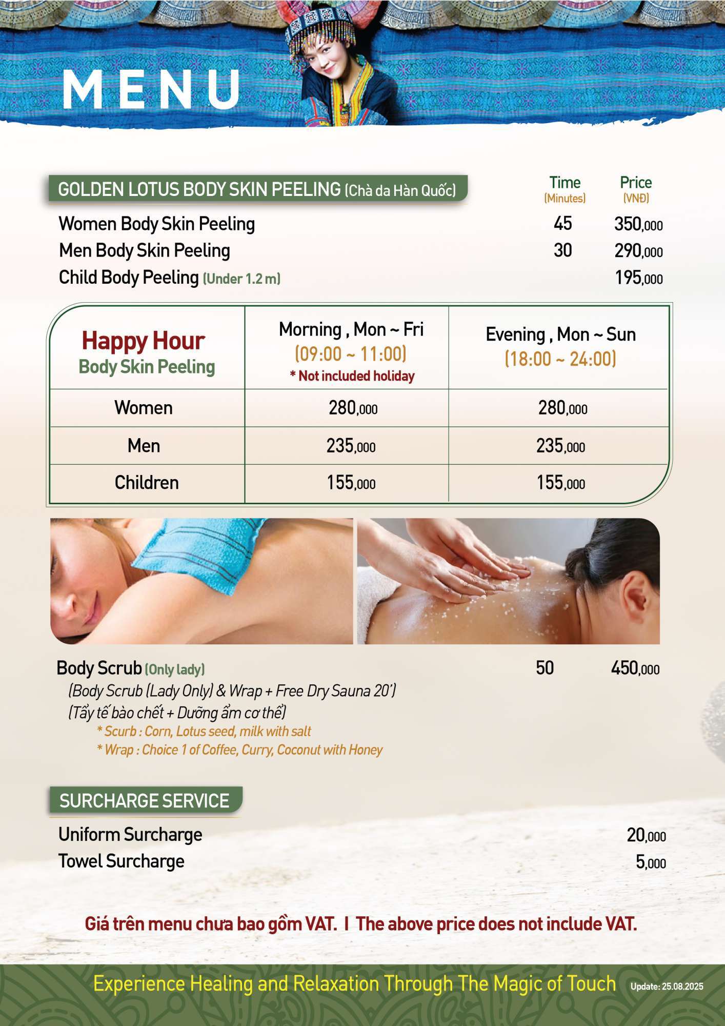 Bảng giá Menu JJB Sauna
