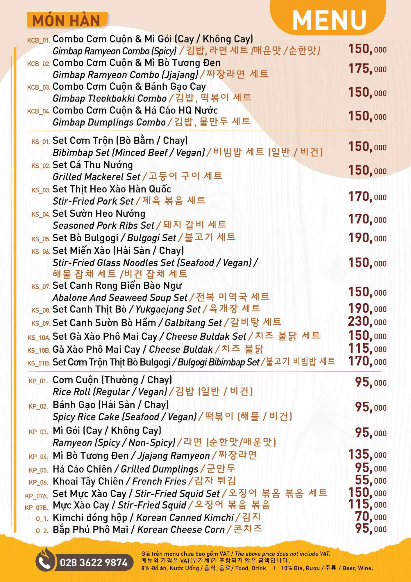 Bảng giá Menu Nhà Hàng